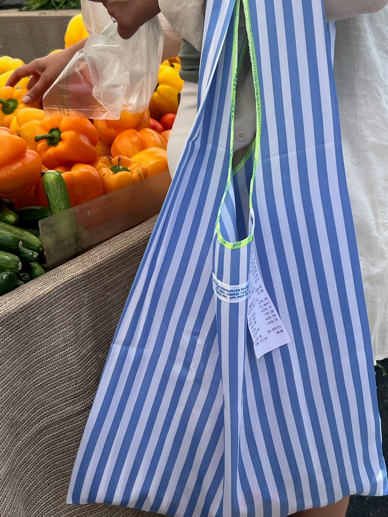 School Tie Fabric Bag - Navy Blue x White