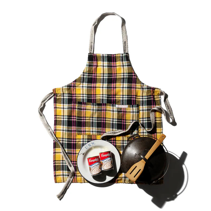 Recycle Cotton Check Apron Yellow Puebco 303031 2