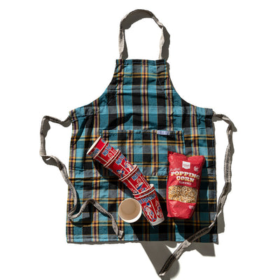 Recycle Cotton Check Apron Blue Puebco 303048 3