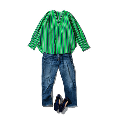 Cotton Stripe Shirt V Neck 9