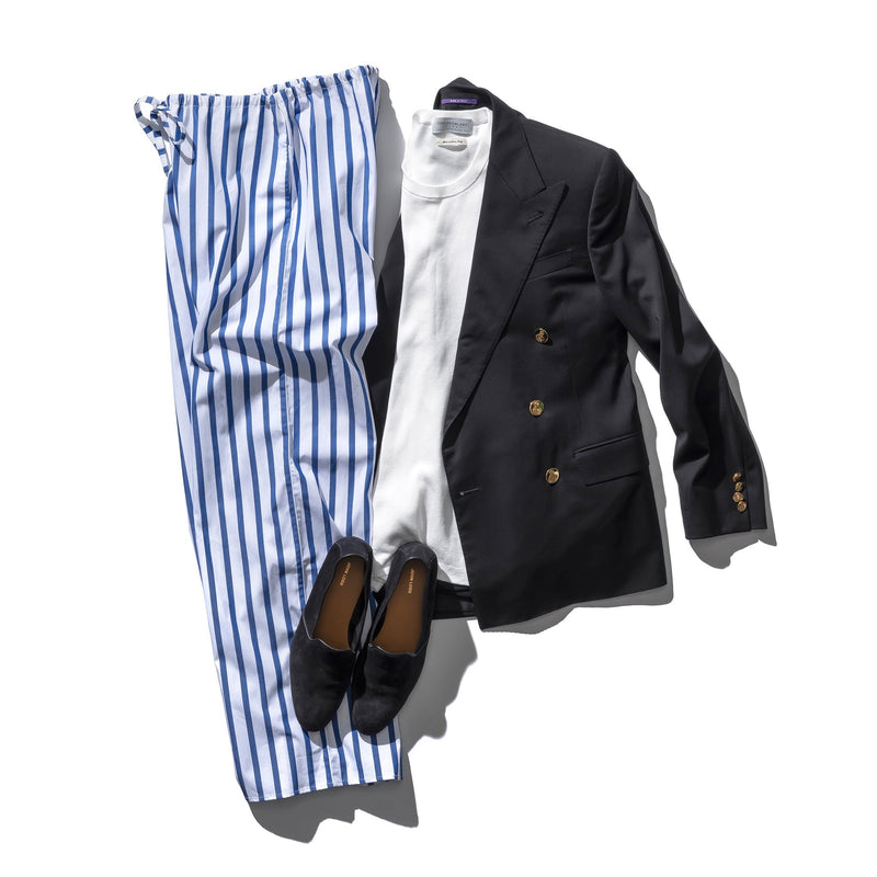 Cotton Stripe Regular Pants Blue 12
