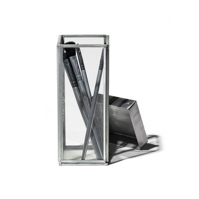 GLASS BOX W/RECYCLE STEEL LID - Pen Stand