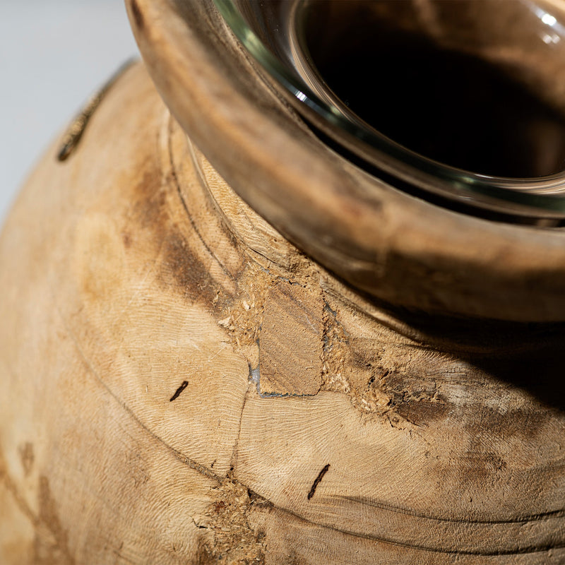 VINTAGE WOODEN POT W/GLASS CYLINDER