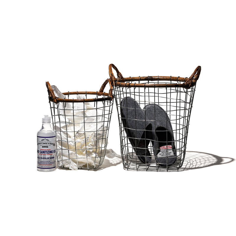 RATTAN TOP WIRE BASKET - SMALL