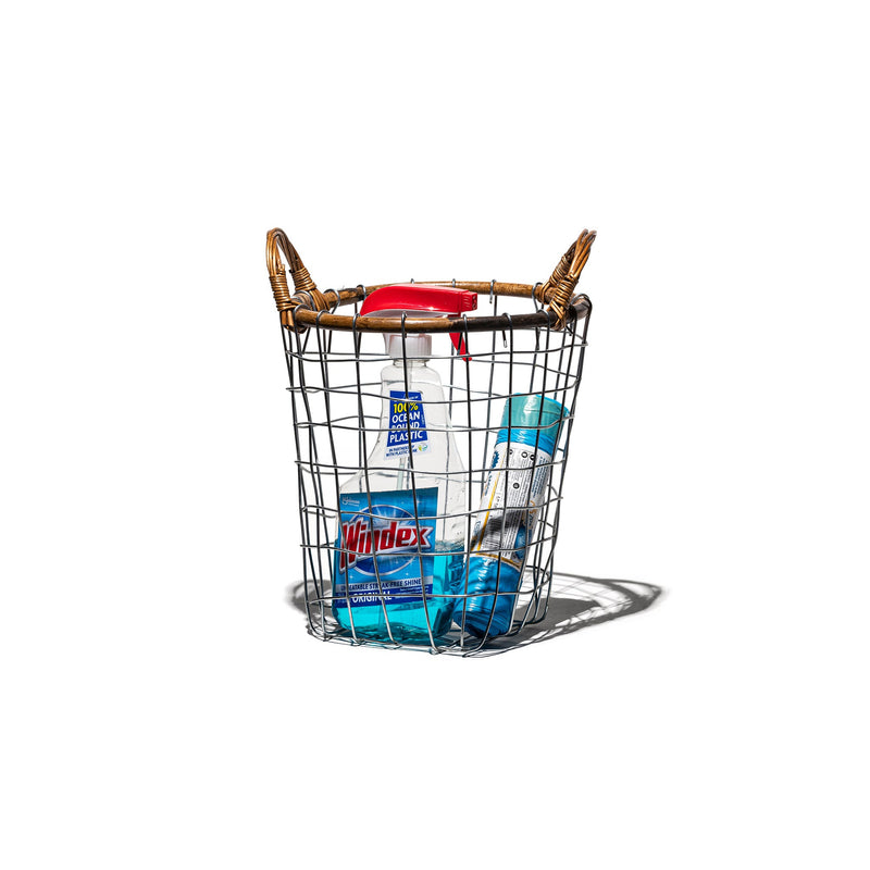 RATTAN TOP WIRE BASKET - SMALL