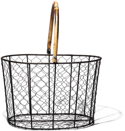 RATTAN HANDLE WIRE BASKET - LARGE