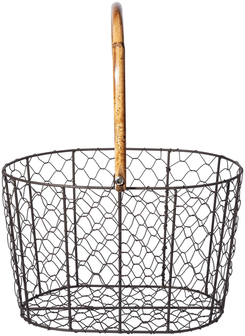 RATTAN HANDLE WIRE BASKET - LARGE